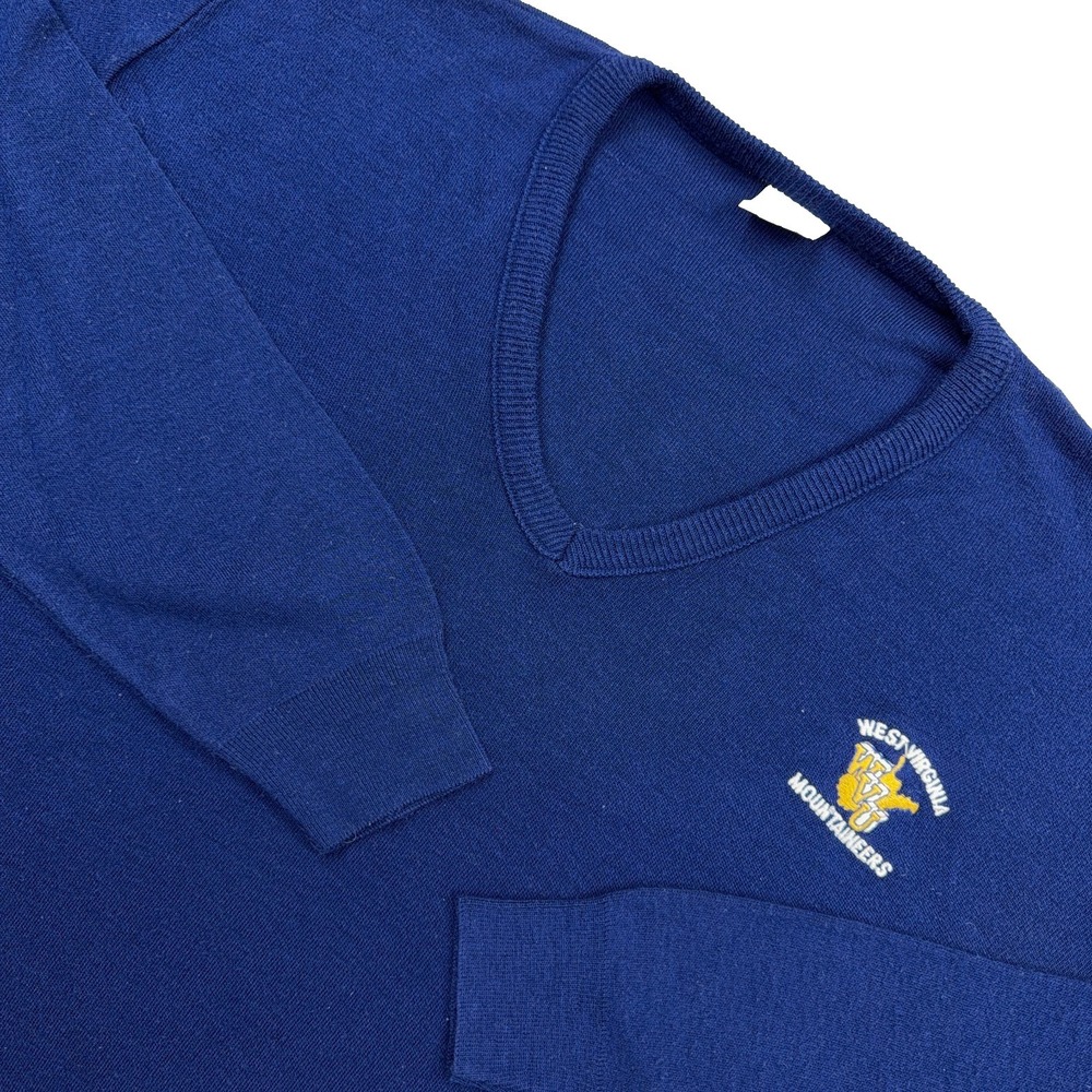 Vintage West Virginia Mountaineers Sweater Men Large Blue V Neck 90s Made In USA